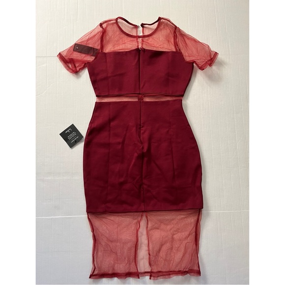LULUS Burgundy Mesh Short Sleeve Bodycon Dress - Picture 4 of 4